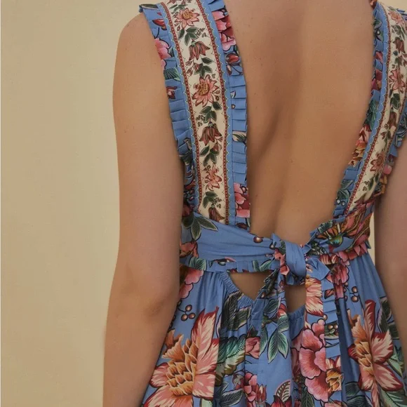 NWT FARM Rio Blue Wonderful Bouquet Sleeveless Maxi Dress Size M - Picture 2 of 6